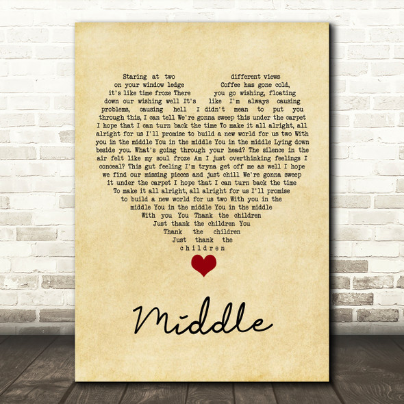 DJ Snake Middle Vintage Heart Song Lyric Quote Music Print