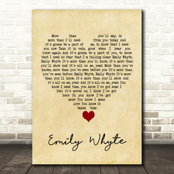 DMA'S Emily Whyte Vintage Heart Song Lyric Quote Music Print