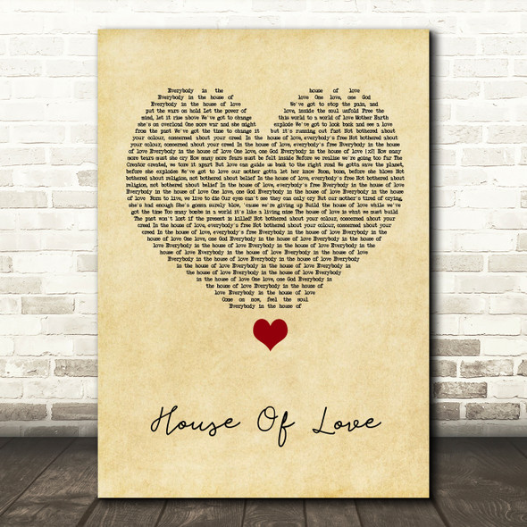 East 17 House Of Love Vintage Heart Song Lyric Quote Music Print