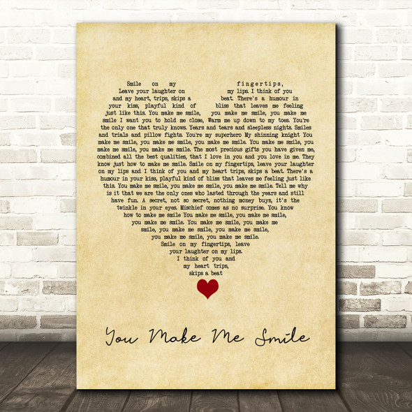 Ernie Halter You Make Me Smile Vintage Heart Song Lyric Quote Music Print
