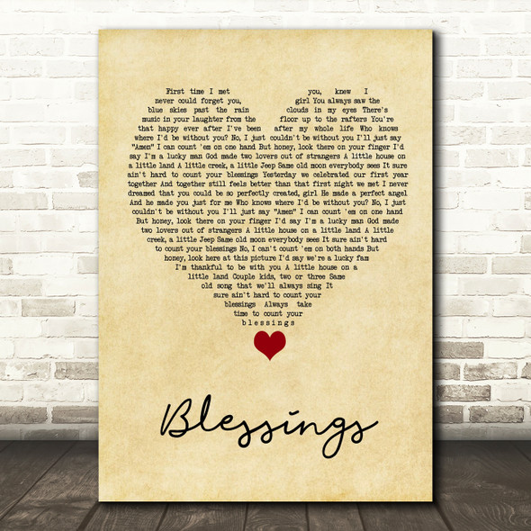 Florida Georgia Line Blessings Vintage Heart Song Lyric Quote Music Print
