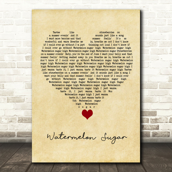 Harry Styles Watermelon Sugar Vintage Heart Song Lyric Quote Music Print
