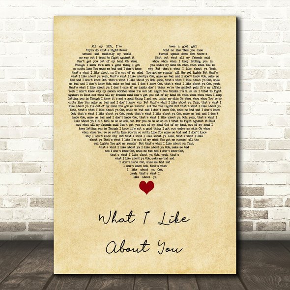 Jonas Blue What I Like About You Vintage Heart Song Lyric Quote Music Print