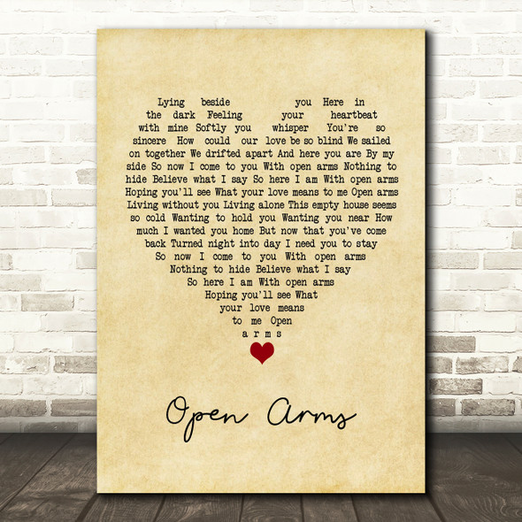 Journey Open Arms Vintage Heart Song Lyric Quote Music Print