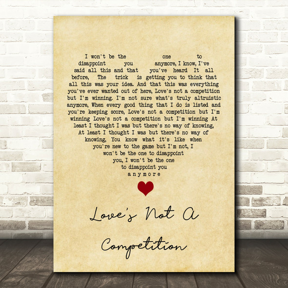 Kaiser Chiefs Love's Not A Competition Vintage Heart Song Lyric Quote Music Print