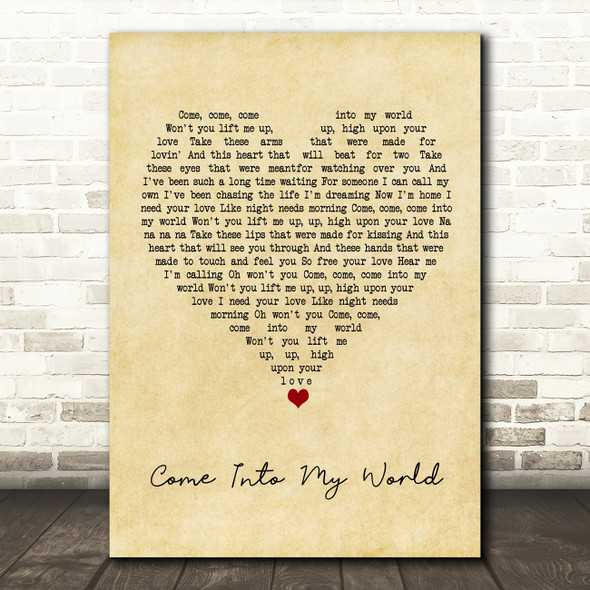 Kylie Minogue Come Into My World Vintage Heart Song Lyric Quote Music Print