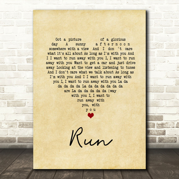 Lighthouse Family Run Vintage Heart Song Lyric Quote Music Print