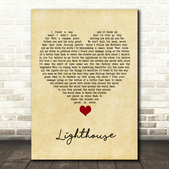 Lucy Spraggan Lighthouse Vintage Heart Song Lyric Quote Music Print