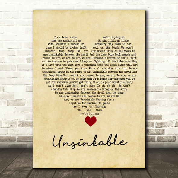 Lucy Spraggan Unsinkable Vintage Heart Song Lyric Quote Music Print