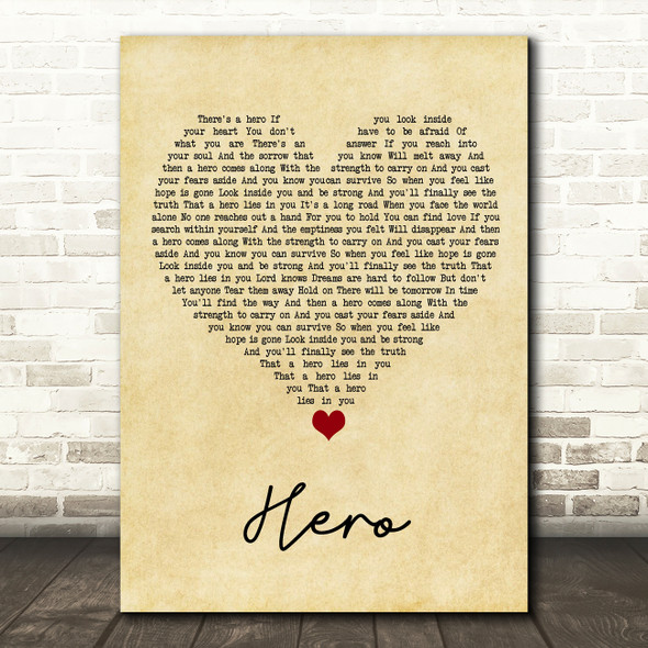 Mariah Carey Hero Vintage Heart Song Lyric Quote Music Print