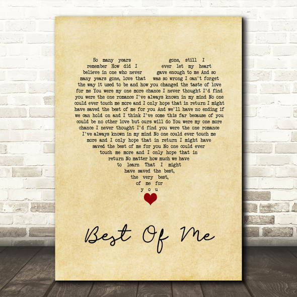Michael Buble Best Of Me Vintage Heart Song Lyric Quote Music Print