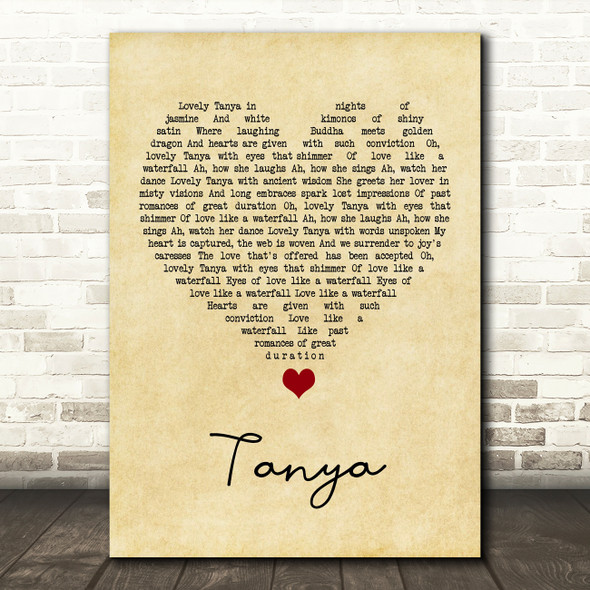 Michael Nesmith Tanya Vintage Heart Song Lyric Quote Music Print