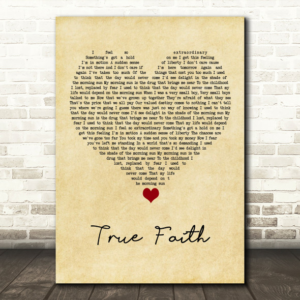 New Order True Faith Vintage Heart Song Lyric Quote Music Print