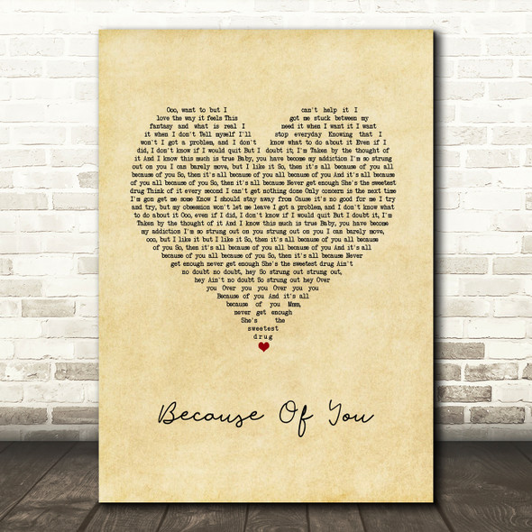 Ne-Yo Because Of You Vintage Heart Song Lyric Quote Music Print