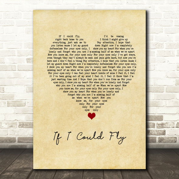 One Direction If I Could Fly Vintage Heart Song Lyric Quote Music Print