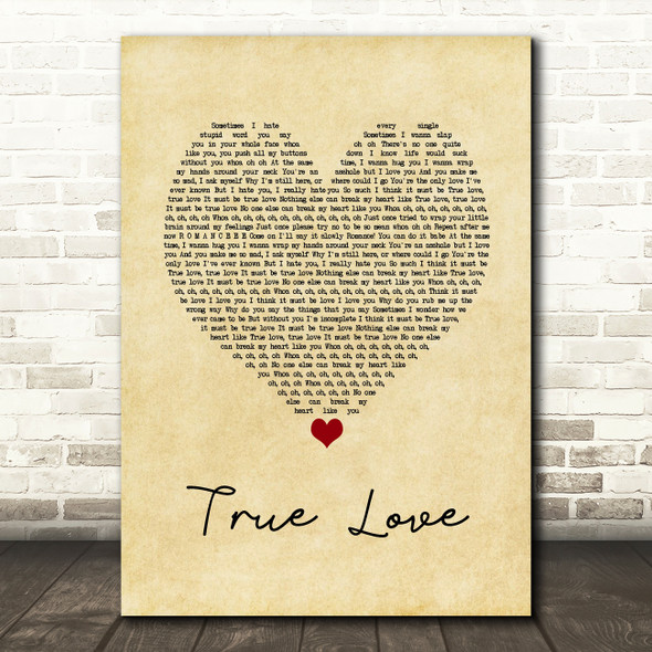 P!nk ft. Lily Allen True Love Vintage Heart Song Lyric Quote Music Print