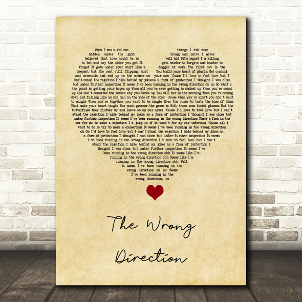 Passenger The Wrong Direction Vintage Heart Song Lyric Quote Music Print