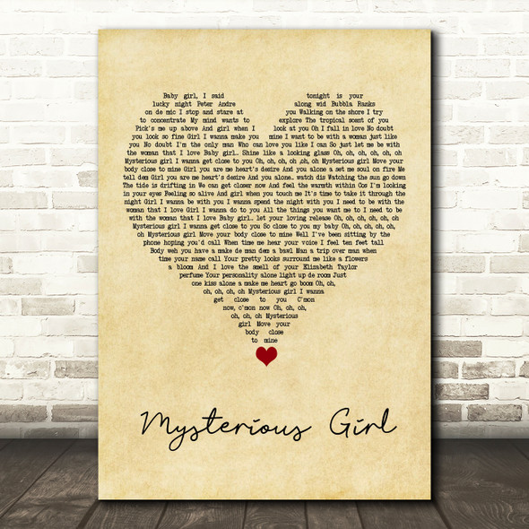 Peter Andre Mysterious Girl Vintage Heart Song Lyric Quote Music Print
