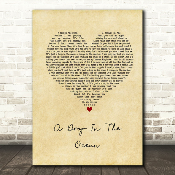 Ron Pope A Drop In The Ocean Vintage Heart Song Lyric Quote Music Print