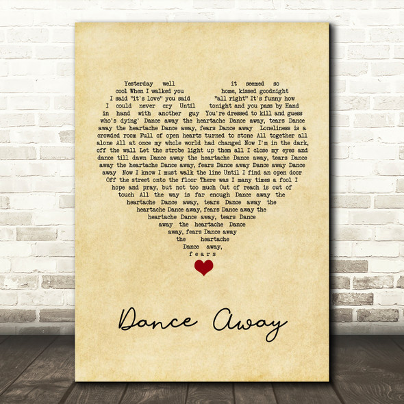 Roxy Music Dance Away Vintage Heart Song Lyric Quote Music Print