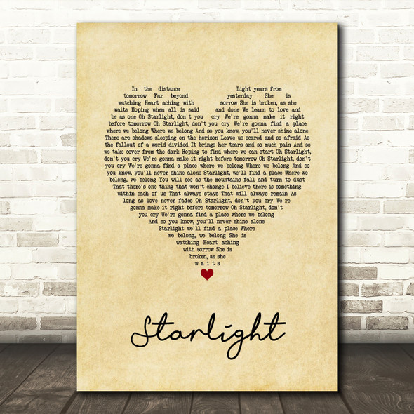 Slash Feat. Myles Kennedy Starlight Vintage Heart Song Lyric Quote Music Print