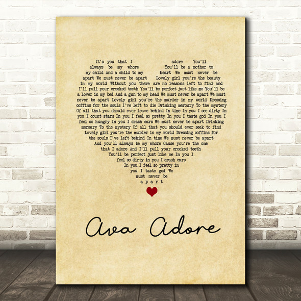 Smashing Pumpkins Ava Adore Vintage Heart Song Lyric Quote Music Print