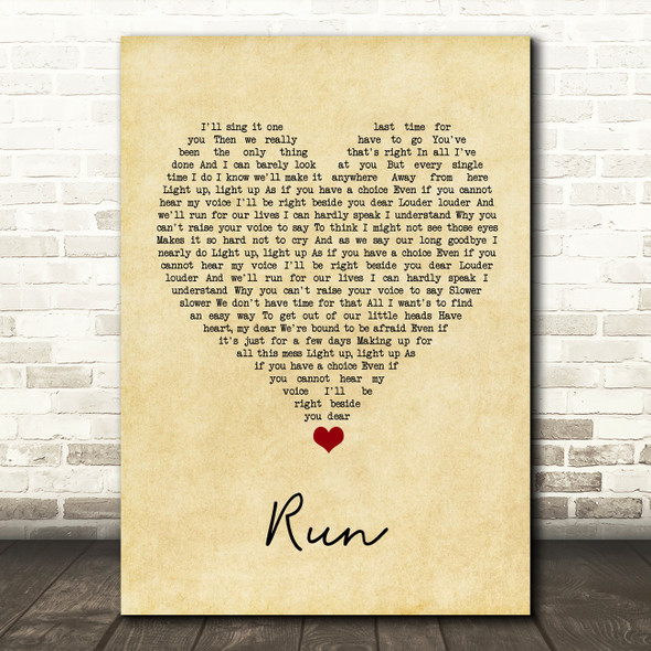 Snow Patrol Run Vintage Heart Song Lyric Quote Music Print