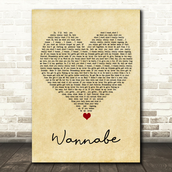 Spice Girls Wannabe Vintage Heart Song Lyric Quote Music Print