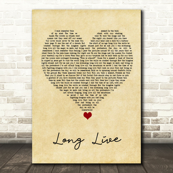 Taylor Swift Long Live Vintage Heart Song Lyric Quote Music Print
