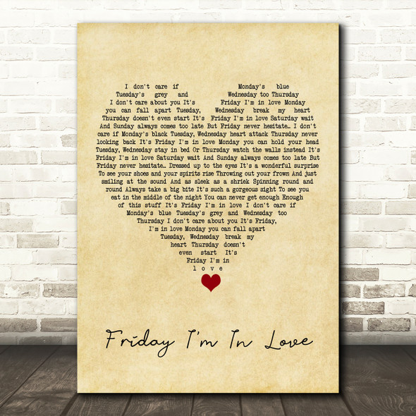 The Cure Friday I'm In Love Vintage Heart Song Lyric Quote Music Print