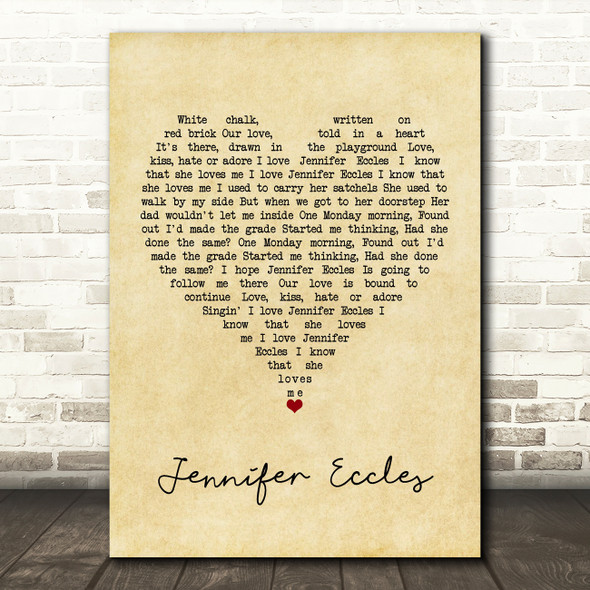 The Hollies Jennifer Eccles Vintage Heart Song Lyric Quote Music Print