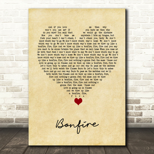 The Hunna Bonfire Vintage Heart Song Lyric Quote Music Print