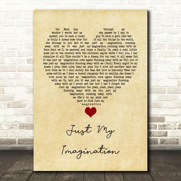 The Temptations Just My Imagination Vintage Heart Song Lyric Quote Music Print