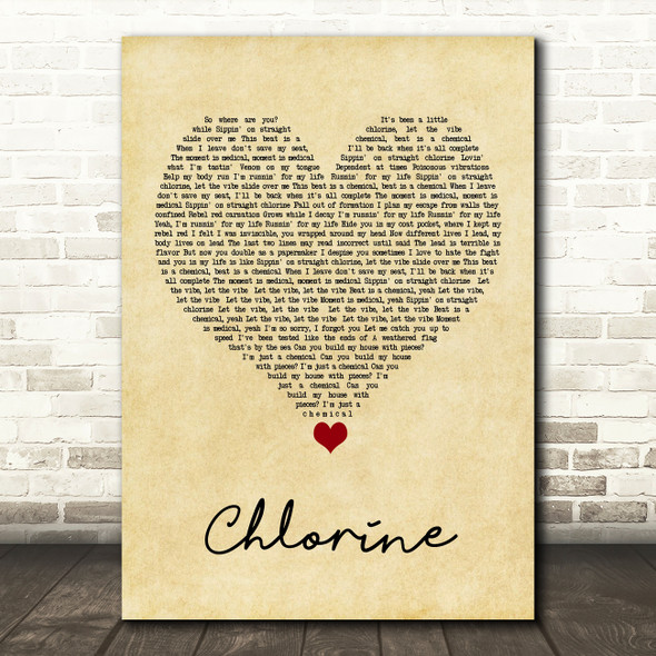 Twenty One Pilots Chlorine Vintage Heart Song Lyric Quote Music Print