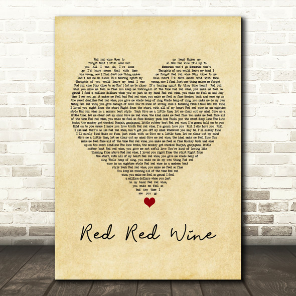 UB40 Red Red Wine Vintage Heart Song Lyric Quote Music Print
