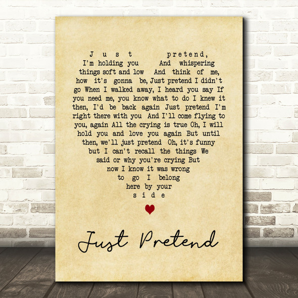 Elvis Presley Just Pretend Vintage Heart Song Lyric Quote Print
