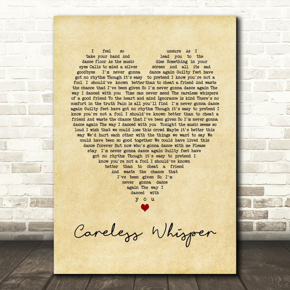 George Michael Careless Whisper Vintage Heart Song Lyric Quote Print