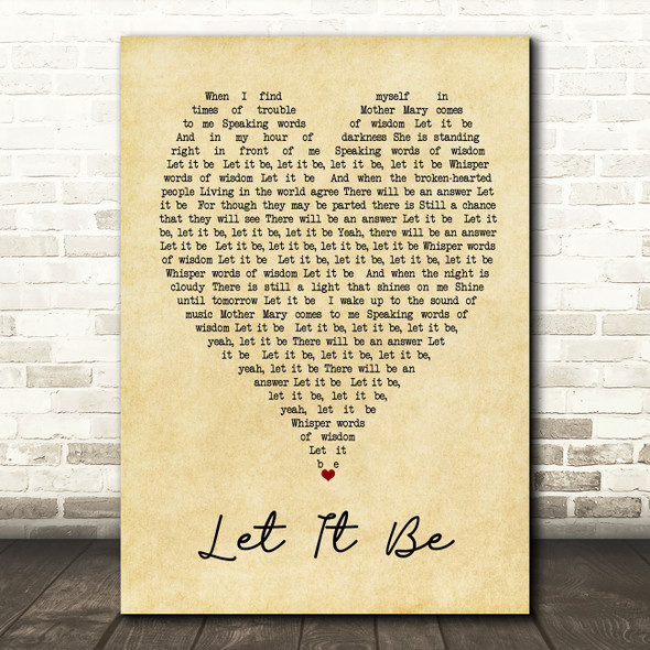 The Beatles Let It Be Vintage Heart Song Lyric Quote Print