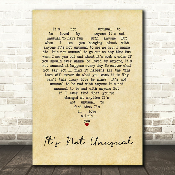 Tom Jones It's Not Unusual Vintage Heart Song Lyric Quote Print