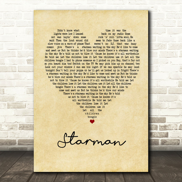 David Bowie Starman Vintage Heart Song Lyric Quote Print