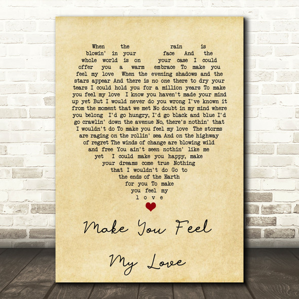 Make You Feel My Love Bob Dylan Vintage Heart Quote Song Lyric Print