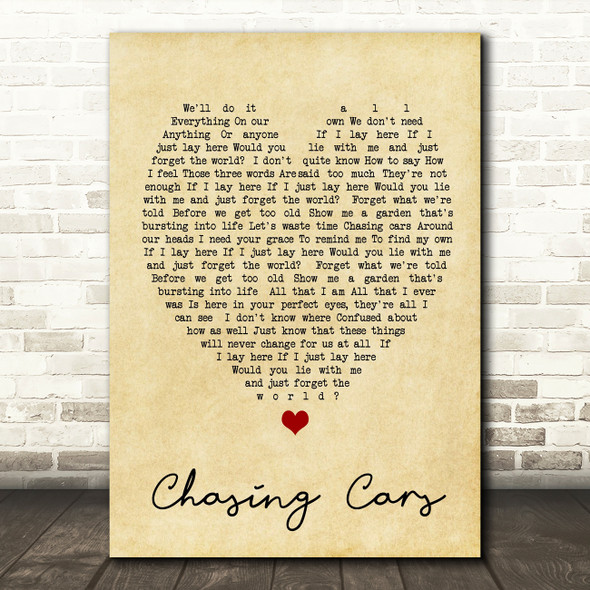 Chasing Cars Snow Patrol Vintage Heart Quote Song Lyric Print