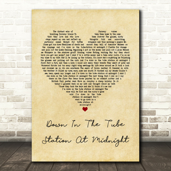 The Jam Down In The Tube Station At Midnight Vintage Heart Song Lyric Print