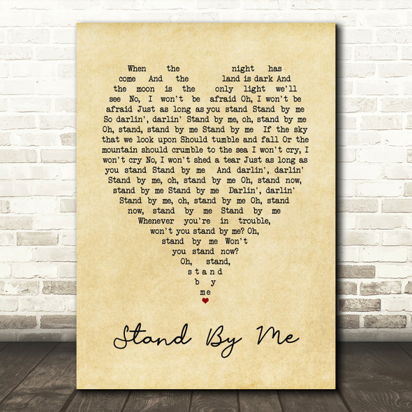 Stand By Me Ben E King Vintage Heart Quote Song Lyric Print