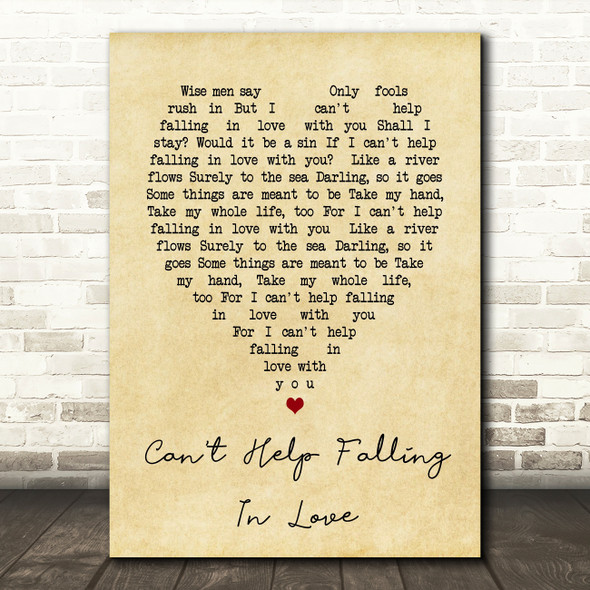 Can't Help Falling In Love Elvis Presley Vintage Heart Song Lyric Quote Print