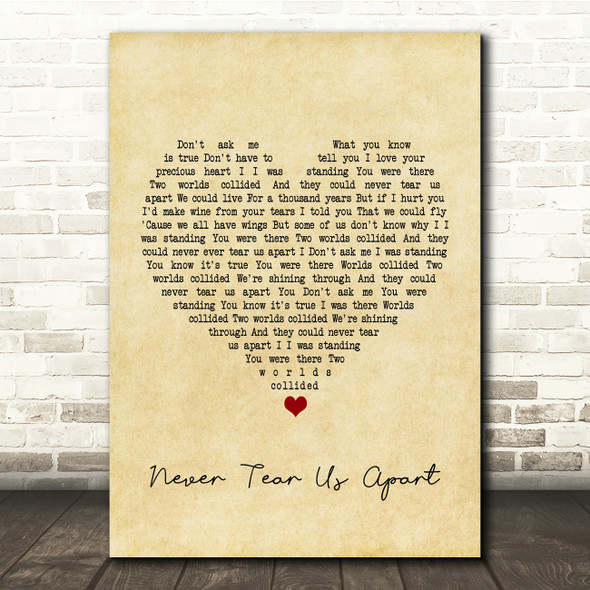 INXS Never Tear Us Apart Vintage Heart Song Lyric Quote Print