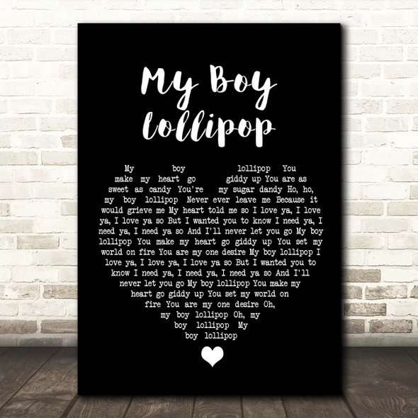 Millie Small My Boy Lollipop Black Heart Song Lyric Print