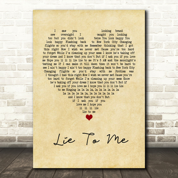 5 Seconds Of Summer Lie To Me Vintage Heart Quote Song Lyric Print