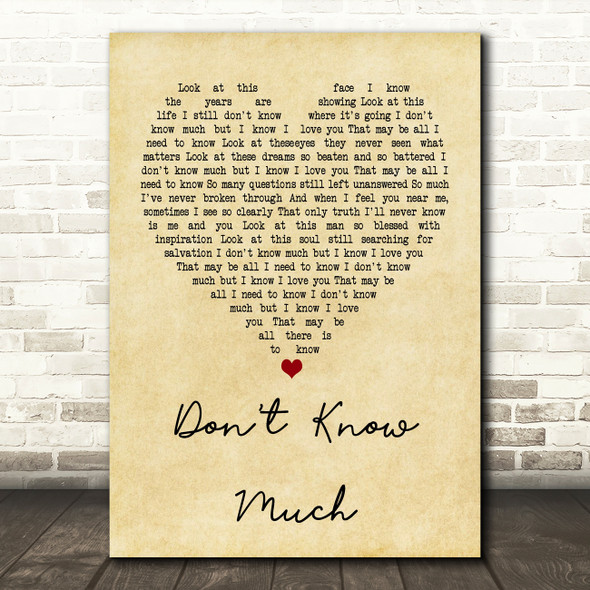 Aaron Neville and Linda Ronstadt Don't Know Much Vintage Heart Song Lyric Print