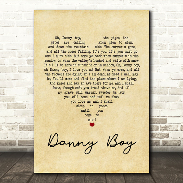 Celtic Woman Danny Boy Vintage Heart Quote Song Lyric Print